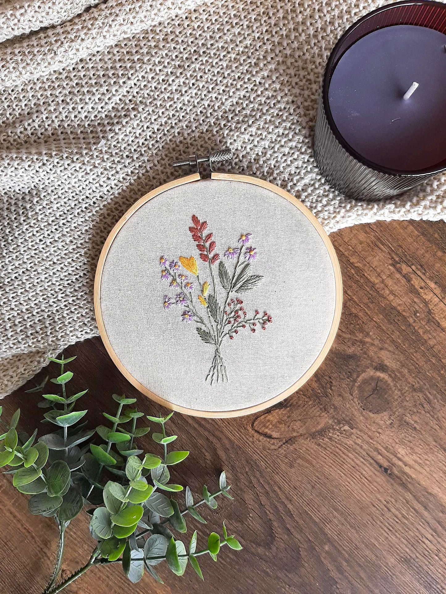 Borduurpakket - Veldbloemen paars